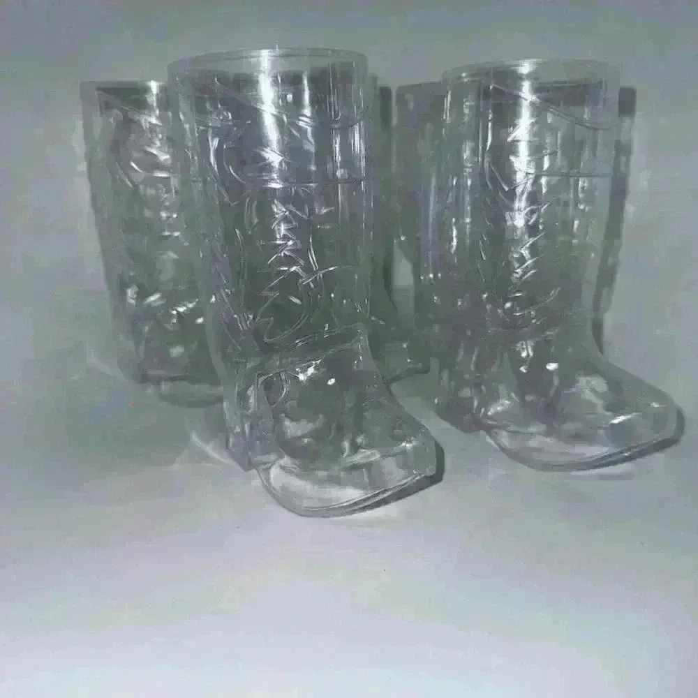 Set of 5 Clear Cowboy Boot Mug Glasses / One Size / Made of Plastic